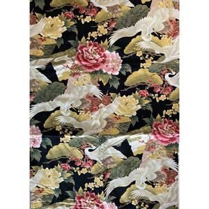 2 yds Kona Bay Floral Cranes Quilt Fabric Print 2003 Hot Pink Gold Black 42"w